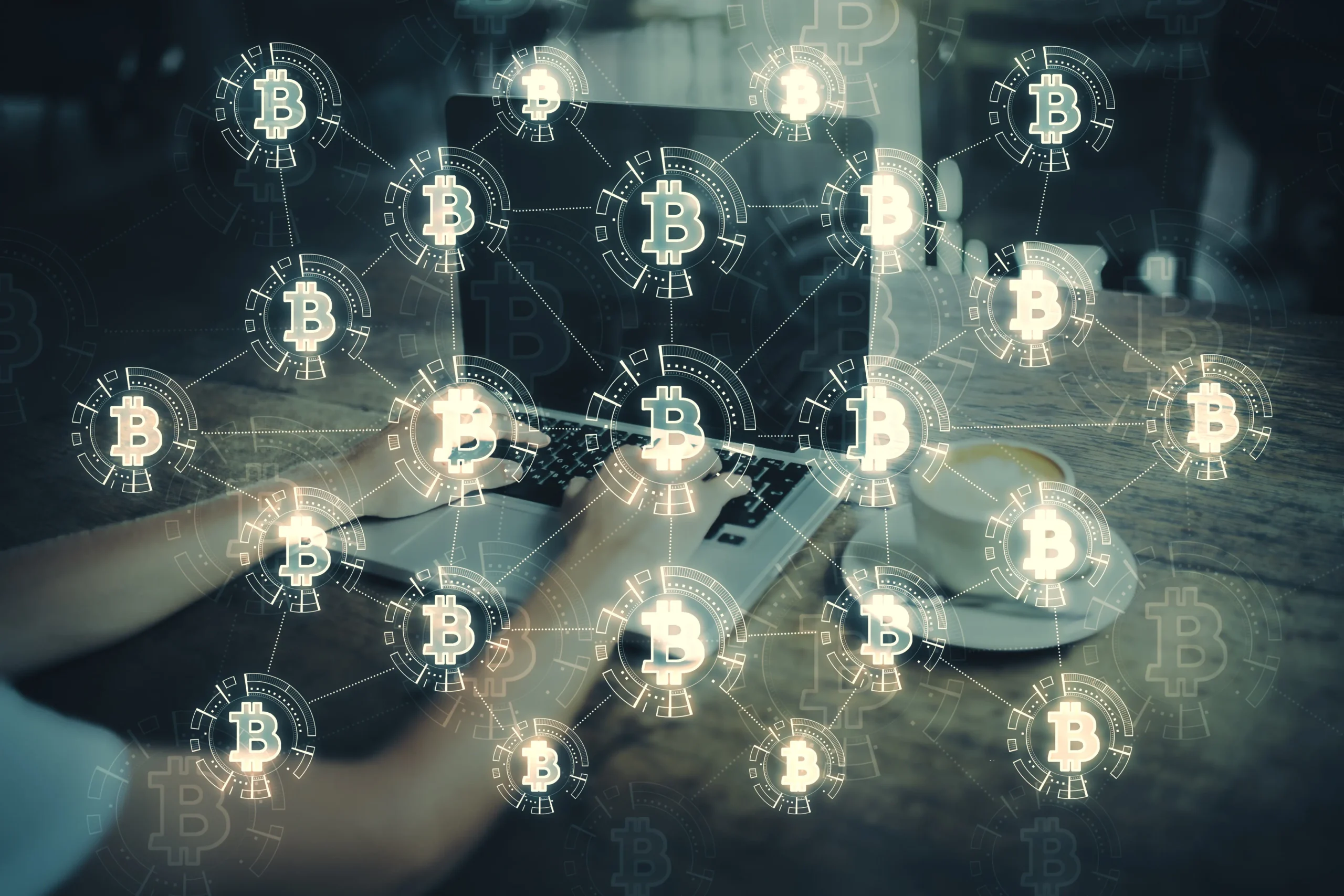 bitcoin map over laptop