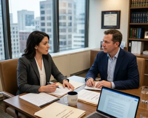 woman meets with male lawyer